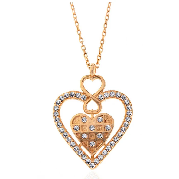 925 Ayar Gümüş Rose Kalp Sonsuzluk Kadın Kolye - Resim 2