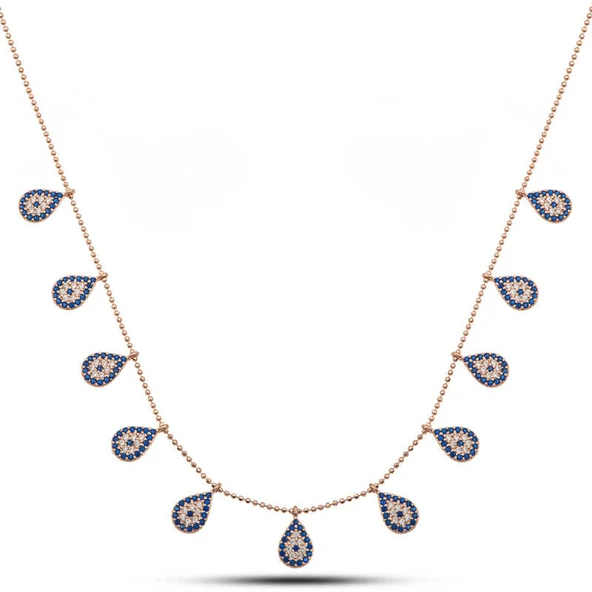 Gümüş Rose Damla Nazarlı Şans Kadın Kolye ürün görseli