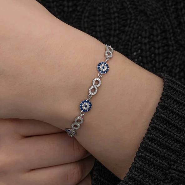 ​Gümüş Nazar Boncuklu Sonsuzluk Kadın Bileklik - Resim 5