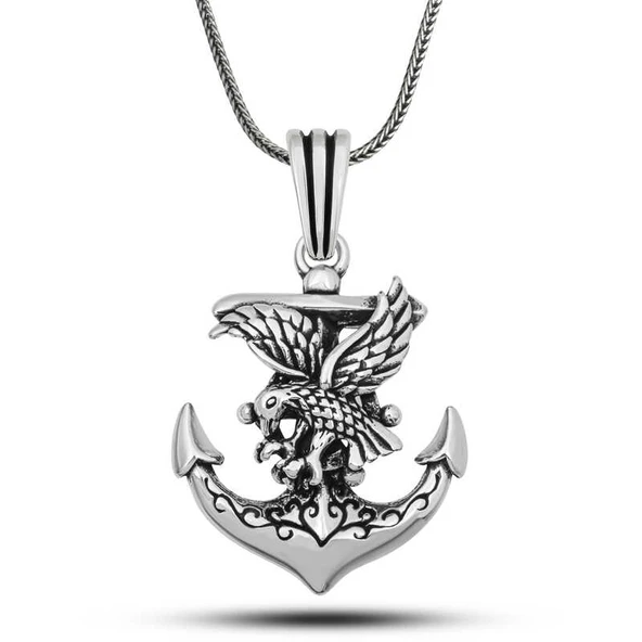 Gümüş Kartal Figürlü Denizci Çapası Kolye ürün görseli 1