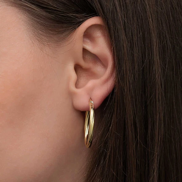 Gümüş Gold 3 mm Burgu Şarnel Küpe - 2