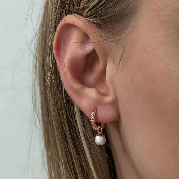 Gümüş Rose İnci Kadın Küpe - 5