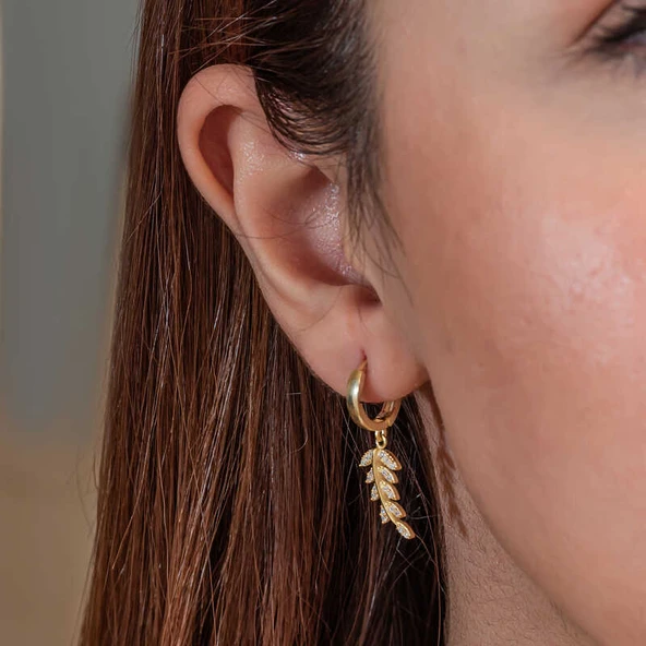 Gümüş Gold Sallantılı Başak Kadın Küpe - 5