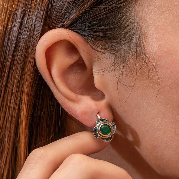 Gümüş Çiçek Desenli Otantik Kadın Küpe - 3