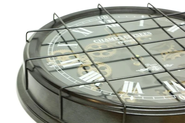 Saat Çarklı Izgaralı Duvar Saati Dekoratif Ev Ofis Hediyelik - Resim 3