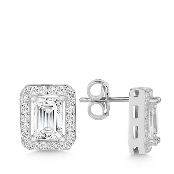 Gümüş Beyaz Baget Taşlı Çivili Kadın Küpe - 2