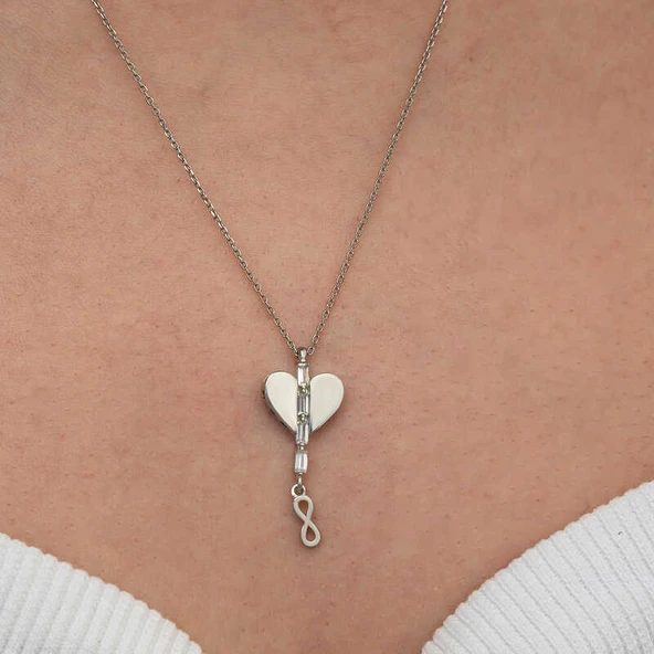 Gümüş Kalpli Sonsuzluk Kadın Kolye - Resim 5
