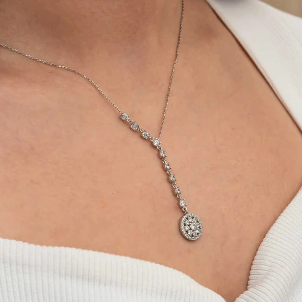 Gümüş Sıralı Zirkon Taşlı Çiçek Kadın Kolye - Resim 5