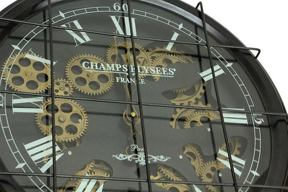 Saat Çarklı Izgaralı Duvar Saati Dekoratif Ev Ofis Hediyelik - Resim 4