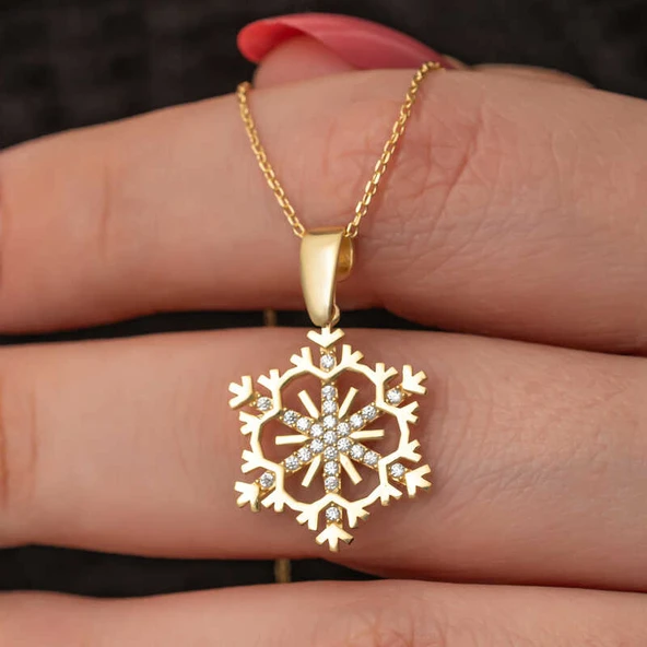Gümüş Gold Kar Tanesi Kadın Kolye - 4