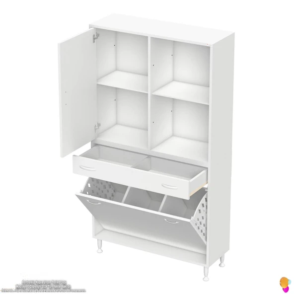 Modilayn AFRA 100x173x32,5cm 1 Çekmece, 3 Göz Sepet, 1 Kapak, 4 Raf  Dar Alan Banyo Dolabı - Resim 7