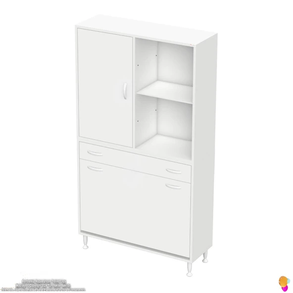 Modilayn AFRA 100x173x32,5cm 1 Çekmece, 3 Göz Sepet, 1 Kapak, 4 Raf  Dar Alan Banyo Dolabı - Resim 6