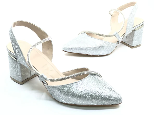 Mehtap Şerit Taşlı Kadın Abiye Topuklu Ayakkabı - Resim 6