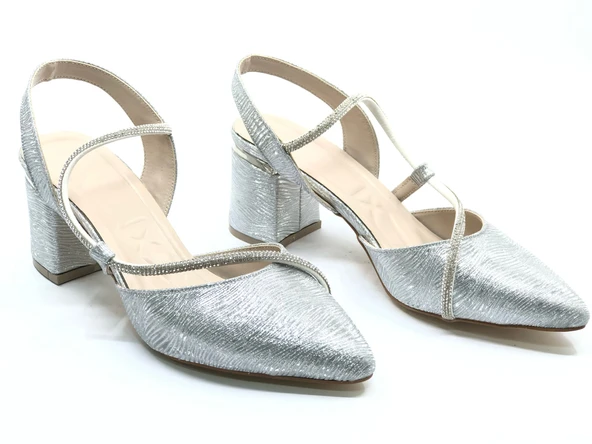 Mehtap Şerit Taşlı Kadın Abiye Topuklu Ayakkabı - Resim 7