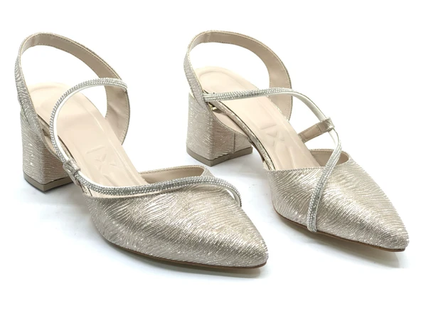 Mehtap Şerit Taşlı Kadın Abiye Topuklu Ayakkabı - Resim 4