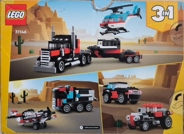 31146 LEGO Creator 3 ü1 arada Helikopterli Açık Kasa Kamyon Hiç Açılmamış Orjinal Paket - Sadece Paketi Hafif Hasarlı. Ürün Kutu Hasarı Çok Hafiftir. Görseller Ürüne Aittir.