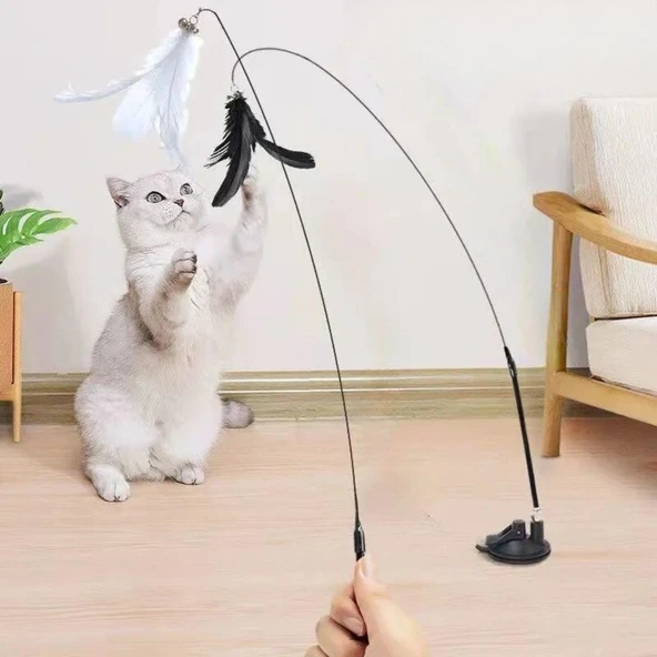 By Nevser® Vantuzlu Tüylü Zilli Olta Kedi Oyuncağı - 3