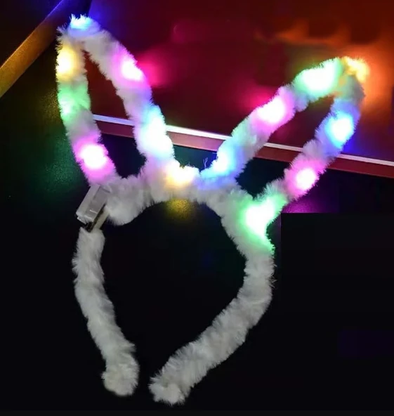 Led Işıklı Peluş Pofuduk Tavşan Kulak Tavşan Taç Beyaz 17X23 cm - Resim 2