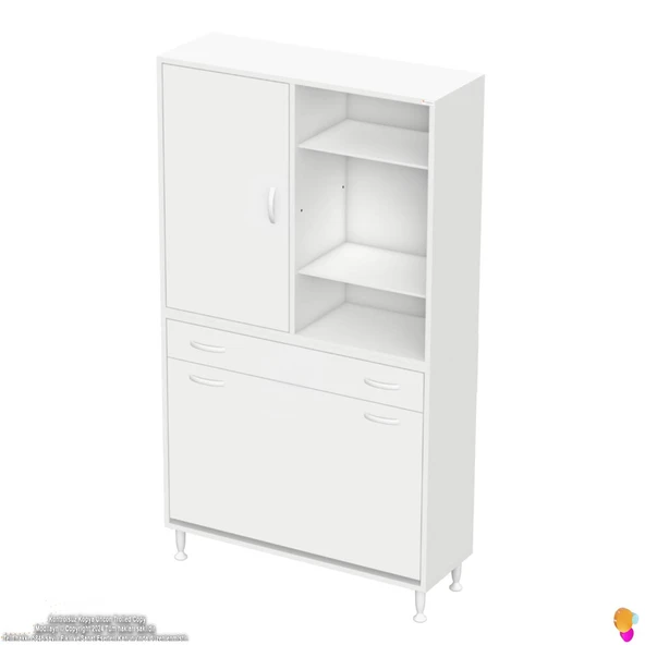 Modilayn AFRA 95x173x32,5cm 1 Çekmece, 3 Göz Sepet, 1 Kapak, 6 Raf  Dar Alan Banyo Dolabı - Resim 7