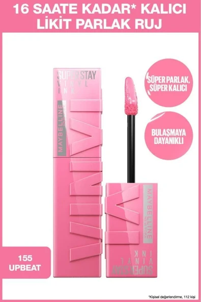 Maybelline New York Super Stay Vinyl Ink Uzun Süre Kalıcı Likit Parlak Ruj 155 Upbeat
