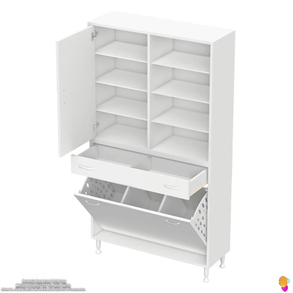 Modilayn AFRA 90x173x32,5cm 1 Çekmece, 3 Göz Sepet, 1 Kapak, 8 Raf Dar Alan Banyo Dolabı - Resim 7