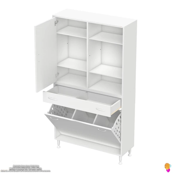 Modilayn AFRA 95x173x32,5cm 1 Çekmece, 3 Göz Sepet, 1 Kapak, 6 Raf  Dar Alan Banyo Dolabı - Resim 6