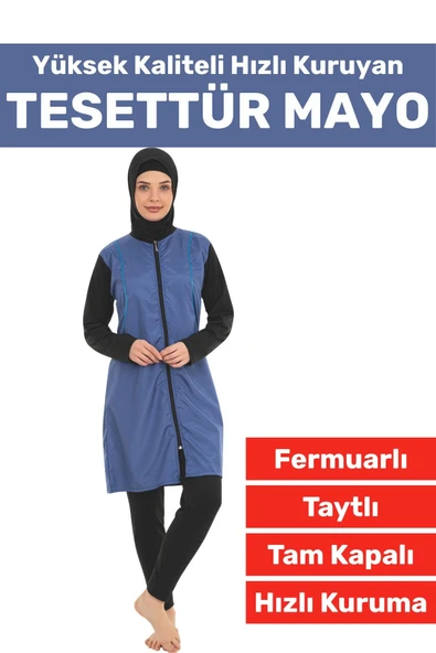 Özel Üretim Yüksek Kaliteli Konforlu Fermuarlı Taytlı Tam Kapalı Deniz Havuz Yüzücü TESETTÜR MAYO