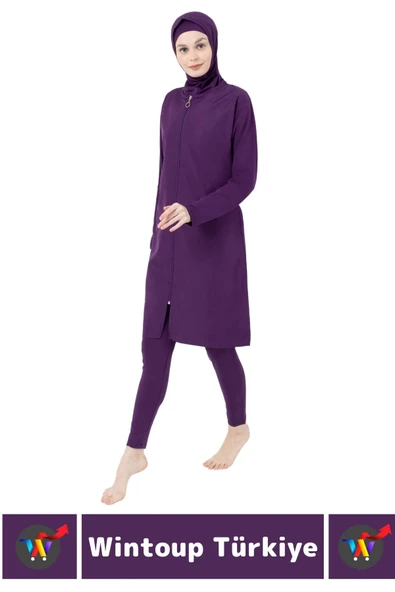 Özel Üretim Yüksek Kaliteli Konforlu Fermuarlı Taytlı Tam Kapalı Yüzücü Deniz Havuz TESETTÜR MAYO - 2