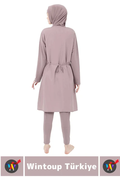 Özel Üretim Yüksek Kaliteli Konforlu Fermuarlı Taytlı Tam Kapalı Yüzücü Deniz Havuz TESETTÜR MAYO - 4