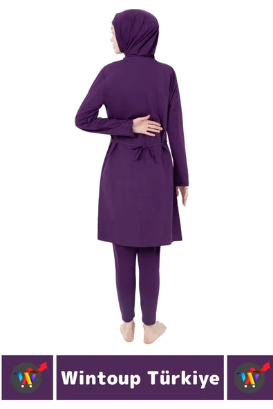 Özel Üretim Yüksek Kaliteli Konforlu Fermuarlı Taytlı Tam Kapalı Yüzücü Deniz Havuz TESETTÜR MAYO - 4