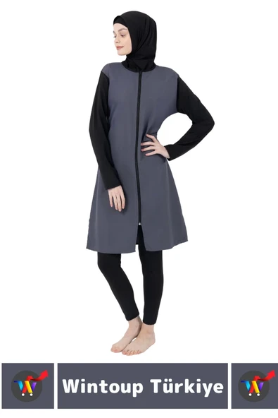 Özel Üretim Yüksek Kaliteli Konforlu Fermuarlı Taytlı Tam Kapalı Yüzücü Deniz Havuz TESETTÜR MAYO - 3