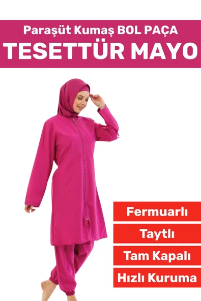 Özel Üretim Yüksek Kalite Konforlu Fermuarlı Taytlı Tam Kapalı Paraşüt Kumaş Bol Paça TESETTÜR MAYO