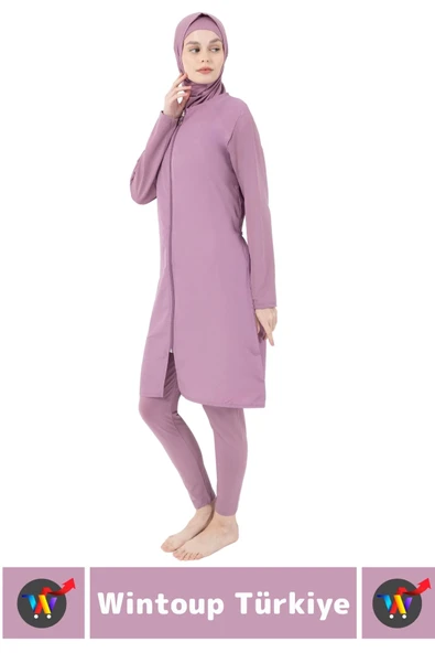 Özel Üretim Yüksek Kaliteli Konforlu Fermuarlı Taytlı Tam Kapalı Yüzücü Deniz Havuz TESETTÜR MAYO - 2