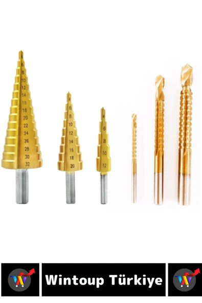 Isıya Aşınmaya Dayanıklı Ahşap Metal Plastik Kablolu Şarjlı Uyumlu 6'lı Kademeli Matkap Ucu Seti - 3