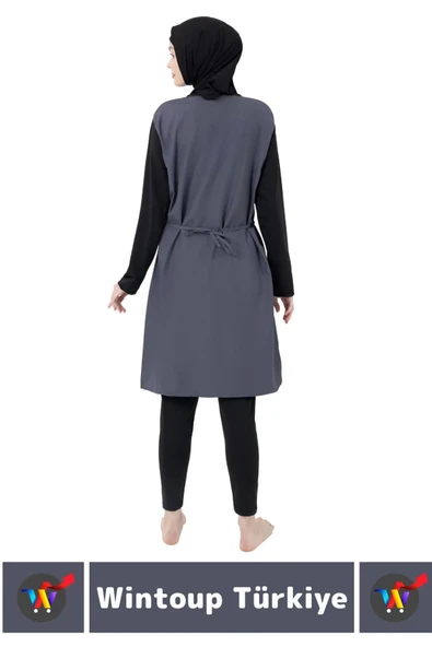 Özel Üretim Yüksek Kaliteli Konforlu Fermuarlı Taytlı Tam Kapalı Yüzücü Deniz Havuz TESETTÜR MAYO - 4