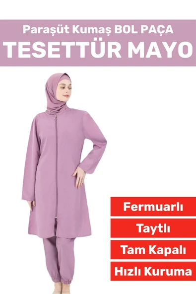 Özel Üretim Yüksek Kalite Konforlu Fermuarlı Taytlı Tam Kapalı Paraşüt Kumaş Bol Paça TESETTÜR MAYO