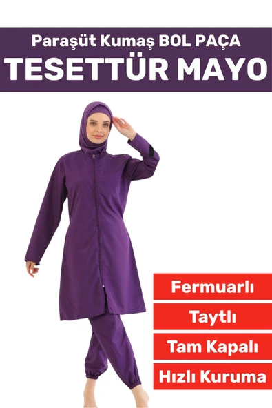 Özel Üretim Yüksek Kalite Konforlu Fermuarlı Taytlı Tam Kapalı Paraşüt Kumaş Bol Paça TESETTÜR MAYO