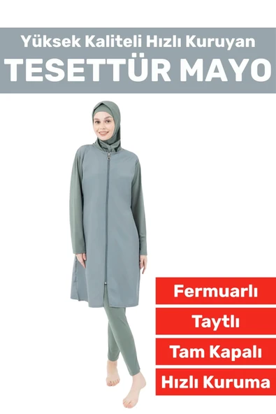 Özel Üretim Yüksek Kaliteli Konforlu Fermuarlı Taytlı Tam Kapalı Yüzücü Deniz Havuz TESETTÜR MAYO