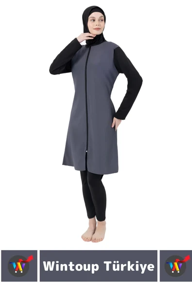 Özel Üretim Yüksek Kaliteli Konforlu Fermuarlı Taytlı Tam Kapalı Yüzücü Deniz Havuz TESETTÜR MAYO - 2