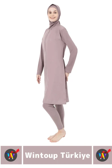 Özel Üretim Yüksek Kaliteli Konforlu Fermuarlı Taytlı Tam Kapalı Yüzücü Deniz Havuz TESETTÜR MAYO - 2