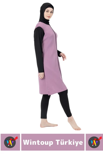 Özel Üretim Yüksek Kaliteli Konforlu Fermuarlı Taytlı Tam Kapalı Yüzücü Deniz Havuz TESETTÜR MAYO - 3