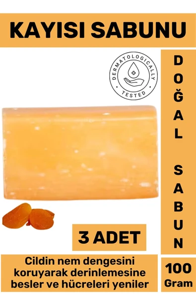 Doğal Güzel Kokulu Cilt Besleyici Yenileyici Saç Dökülmesine Karşı Organik Kayısı Sabunu 3 Adet