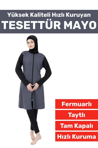 Özel Üretim Yüksek Kaliteli Konforlu Fermuarlı Taytlı Tam Kapalı Yüzücü Deniz Havuz TESETTÜR MAYO