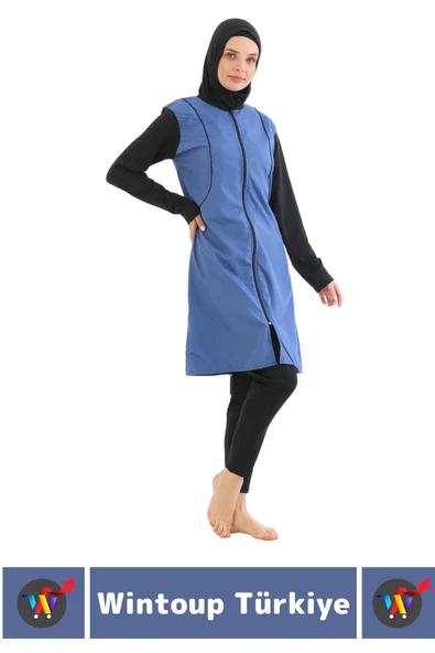 Özel Üretim Yüksek Kaliteli Konforlu Fermuarlı Taytlı Tam Kapalı Deniz Havuz Yüzücü TESETTÜR MAYO - 3