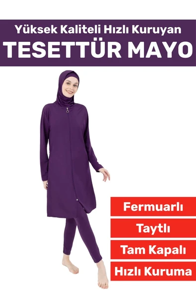 Özel Üretim Yüksek Kaliteli Konforlu Fermuarlı Taytlı Tam Kapalı Yüzücü Deniz Havuz TESETTÜR MAYO