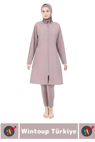 Özel Üretim Yüksek Kaliteli Konforlu Fermuarlı Taytlı Tam Kapalı Yüzücü Deniz Havuz TESETTÜR MAYO - 3