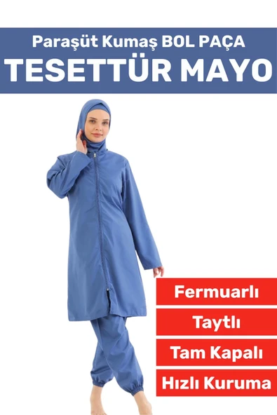 Özel Üretim Yüksek Kalite Konforlu Fermuarlı Taytlı Tam Kapalı Paraşüt Kumaş Bol Paça TESETTÜR MAYO