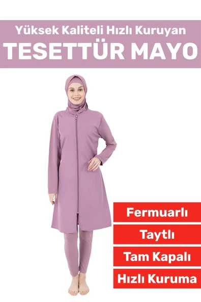 Özel Üretim Yüksek Kaliteli Konforlu Fermuarlı Taytlı Tam Kapalı Yüzücü Deniz Havuz TESETTÜR MAYO