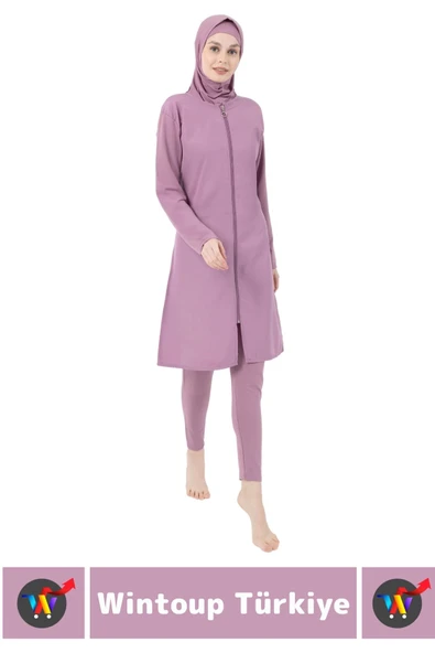 Özel Üretim Yüksek Kaliteli Konforlu Fermuarlı Taytlı Tam Kapalı Yüzücü Deniz Havuz TESETTÜR MAYO - 3