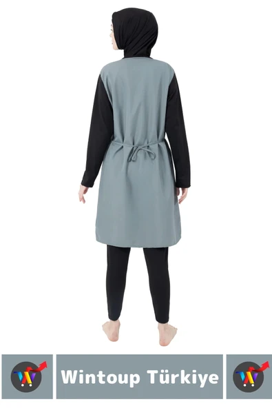 Özel Üretim Yüksek Kaliteli Konforlu Fermuarlı Taytlı Tam Kapalı Yüzücü Deniz Havuz TESETTÜR MAYO - 4